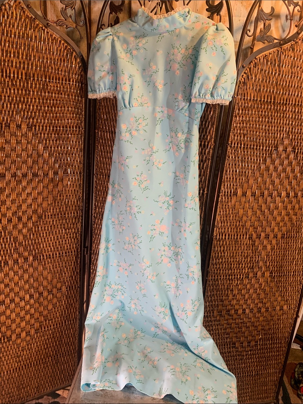 Vintage Prairie Style Blue Floral Maxi Dress